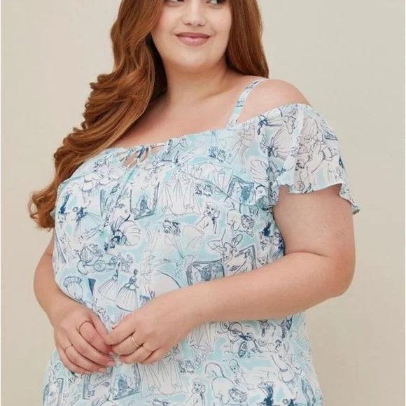 TORRID SIZE 6 Disney Cinderella Flutter Sleeve Top - Chiffon Sketches Blue - Picture 2 of 3